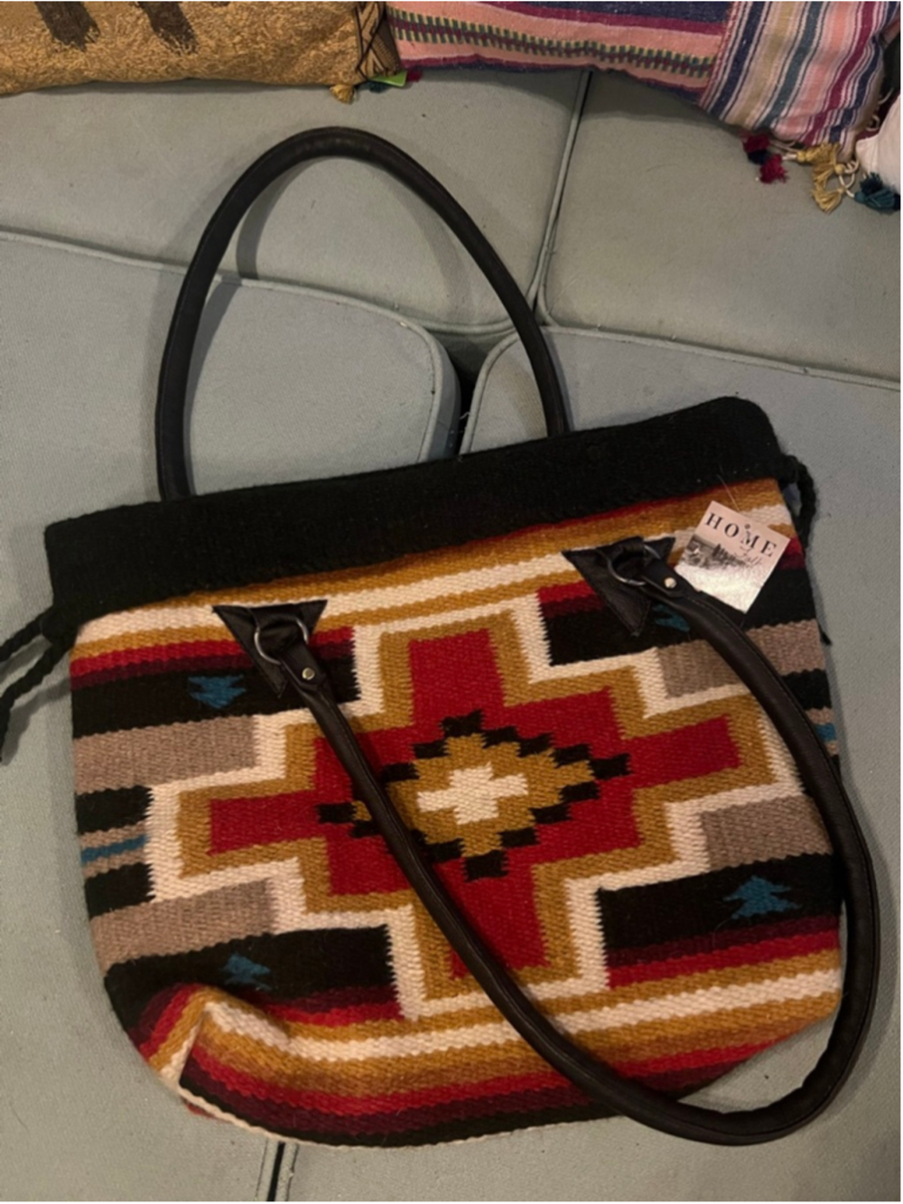 Women's Home Folk One Size Southwestern Pattern Tote Bag in Black and Red